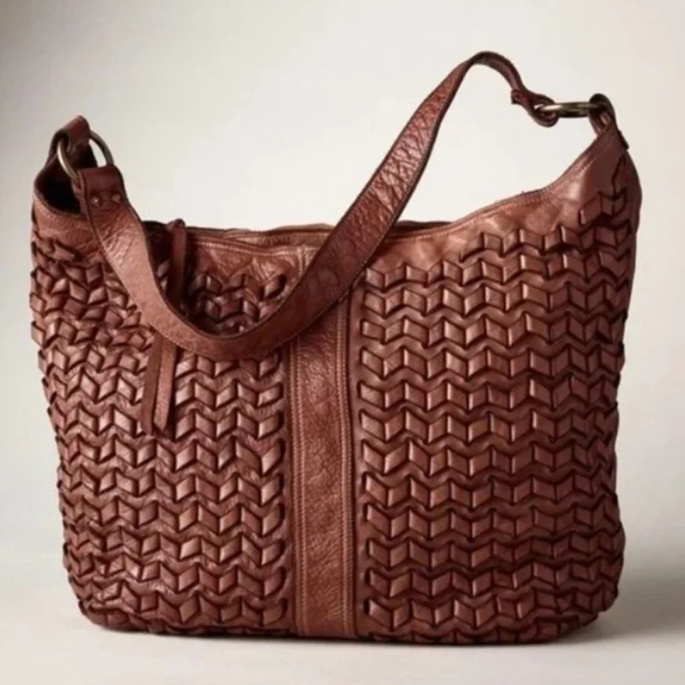 Trask Laurel Woven Hobo Handbag Leather